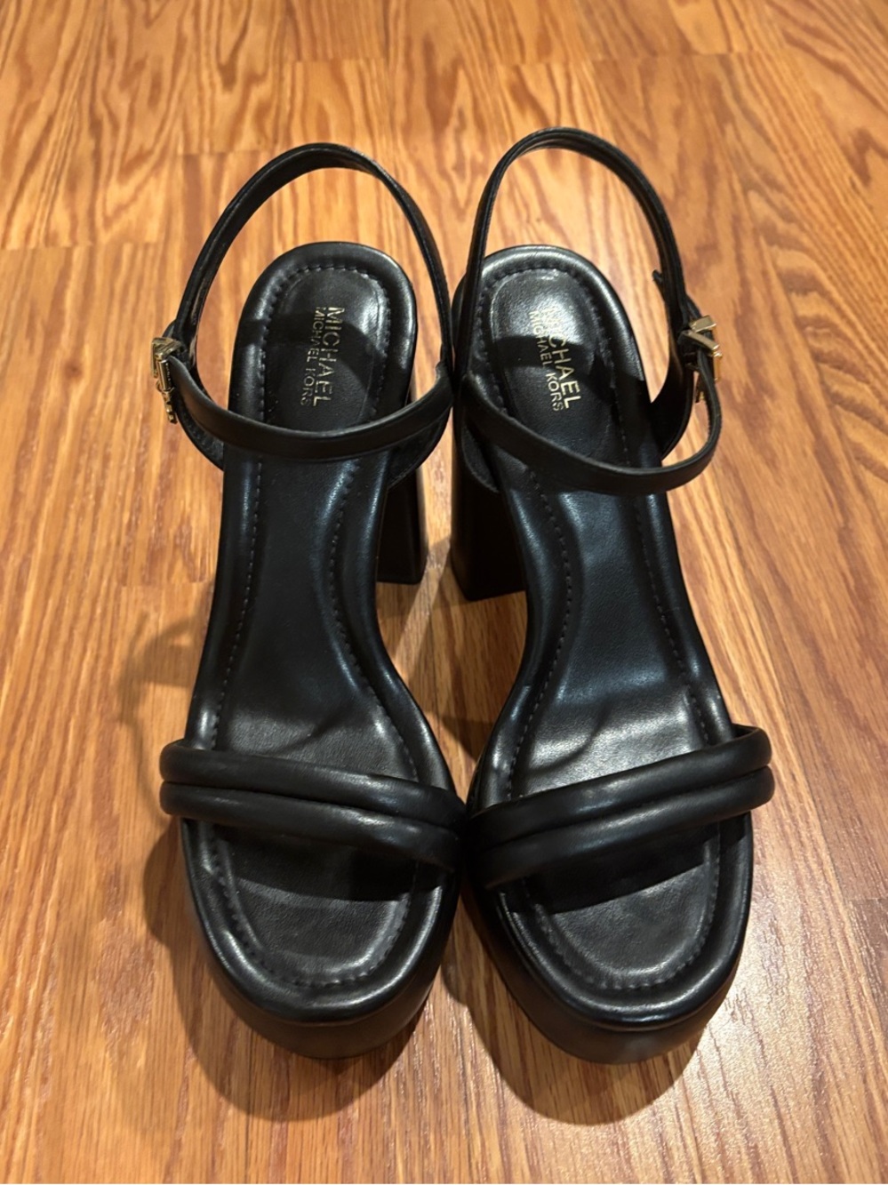Michael Kors Black Leather Platform Block Heel Slingbacks